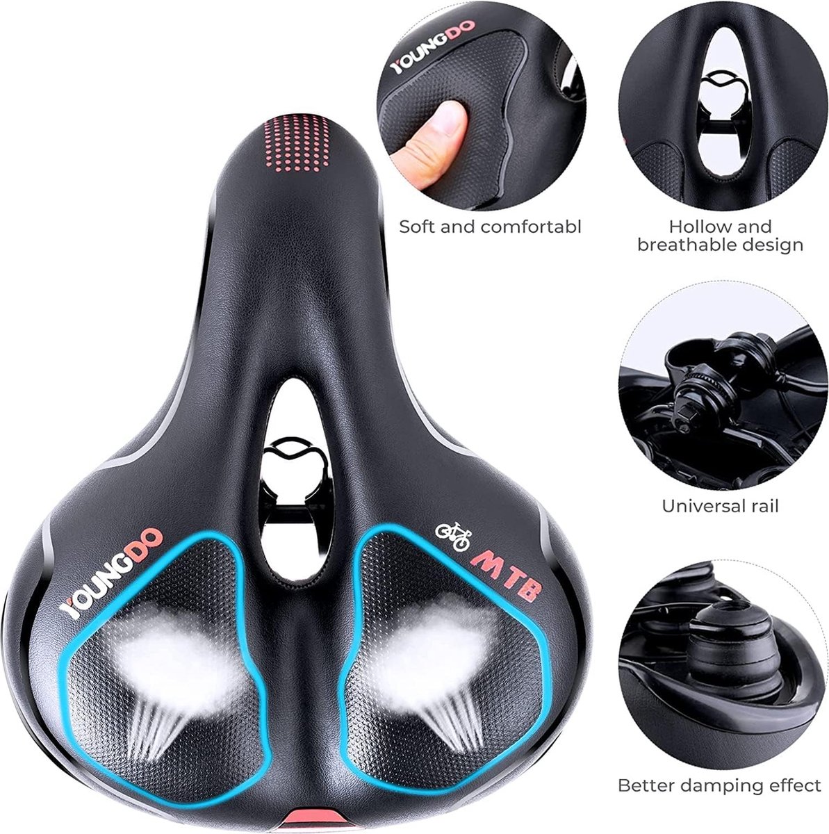 Fietszadel, comfortabel, voor dames en heren, ergonomisch fietszadel, waterdicht, voor racefiets, stad, MTB
