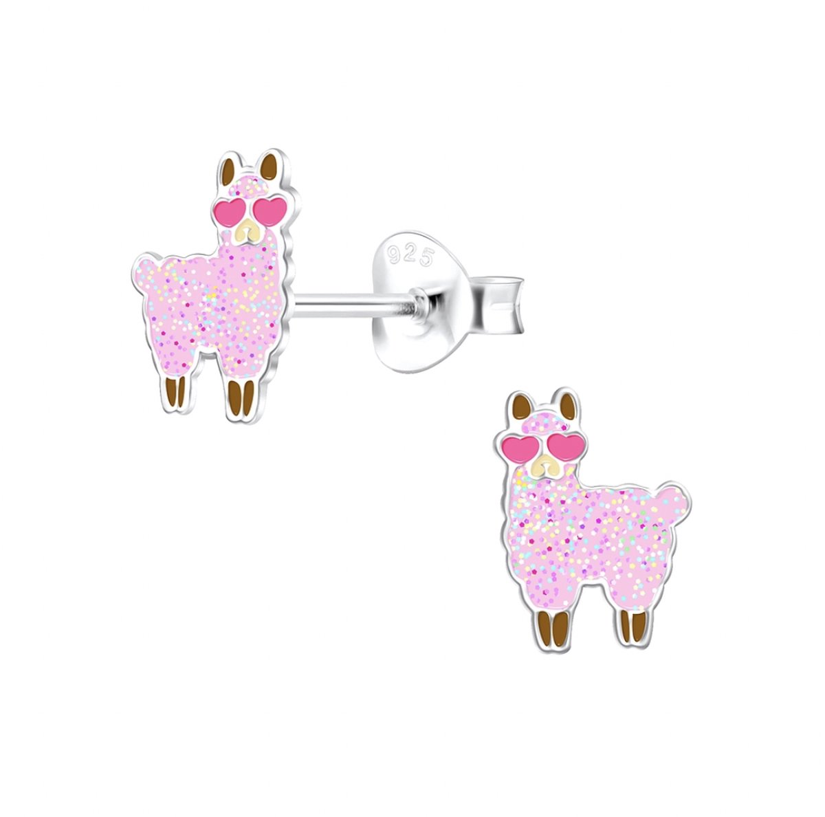 Oorbellen meisje | Oorbellen kind | Zilveren oorstekers, roze alpaca met glitter en hartjeszonnebril