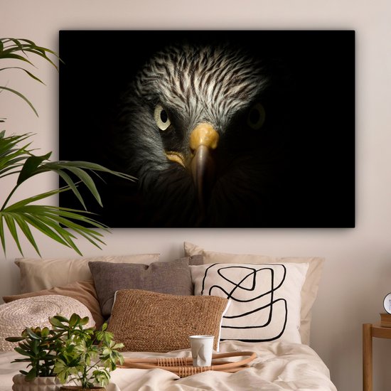 Peinture sur toile 140x90 cm - Décoration murale Vogel - Aigle - Rapaces - Oeil - Bec - Lumière - Décoration murale murale salon - Décoration chambre - Accessoires de chambre - Peintures