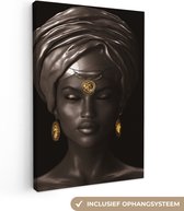 Toile Peinture Femme - Afrique - Noir - Or - 20x30 cm - Décoration murale