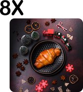 BWK Luxe Placemat - Feestelijk Kerst Ontbijt - Set van 8 Placemats - 40x40 cm - 2 mm dik Vinyl - Anti Slip - Afneembaar