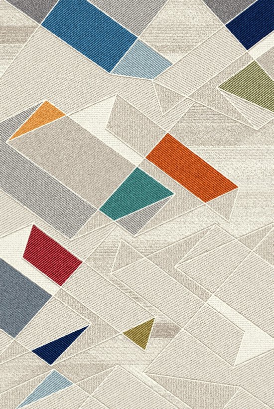 Geometrisch vloerkleed - 160x230cm - Blauw/Rood - Modern - Wol- Woonkamer - Kantoor - Laagpolig - Carpet