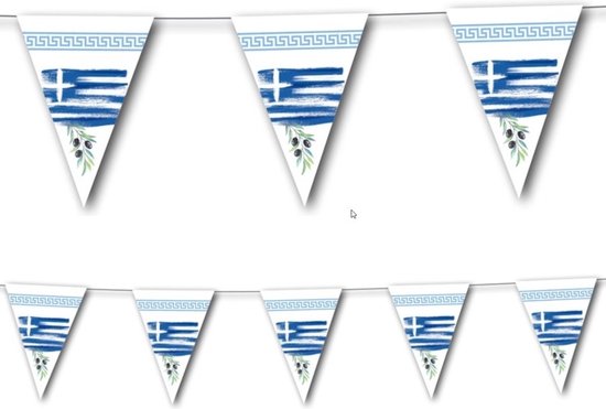 Blanc avec drapeau grec et branches d'olivier, guirlande en papier de 3,5 mètres.