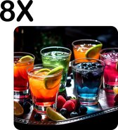 BWK Flexibele Placemat - Gekleurde Cocktails op een Dienblad - Set van 8 Placemats - 50x50 cm - PVC Doek - Afneembaar