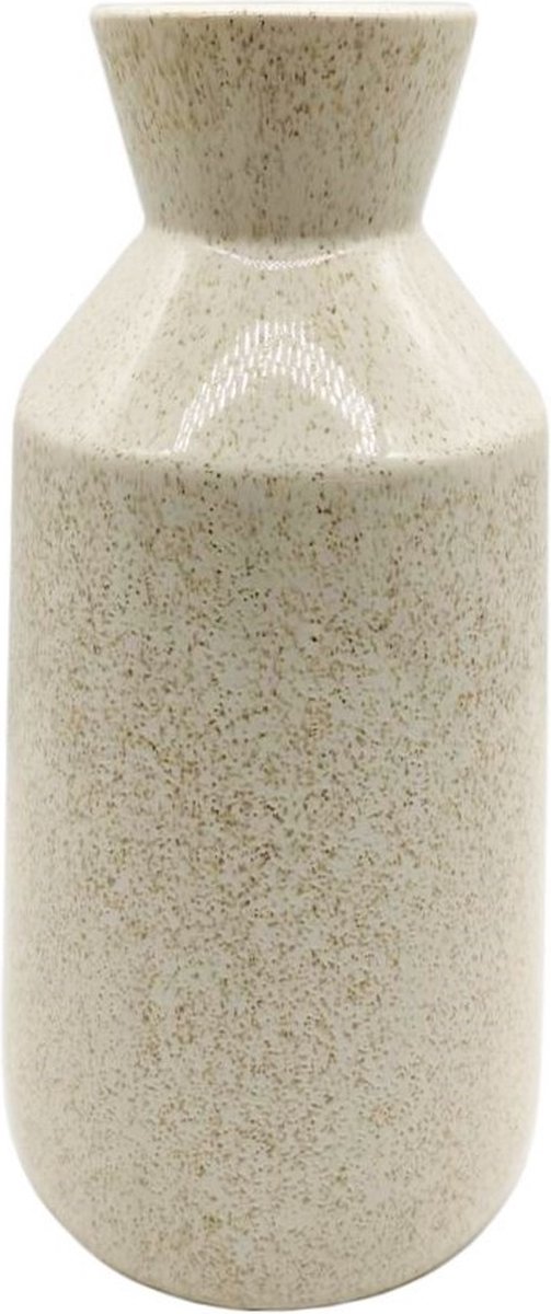 HomeBound by KY | Aardewerk vaas beige | 14x14x28cm | bloemenvaas aardewerk