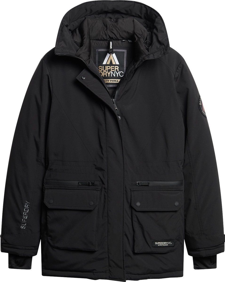 Superdry City Padded Parka Jacket Dames Jas Zwart