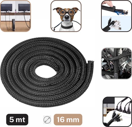 FENGCHUANG Kabelbescherming, 5 m, zwarte kabelbeschermslang FENGCHUANG Kabelbescherming, 5 m, zwarte kabelbeschermslang