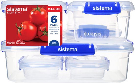 Sistema Klip It + boîtes de rangement - Set de 6 pièces - 2x 180ml, 2x 400ml, 1x 1L et 1x 2,2L