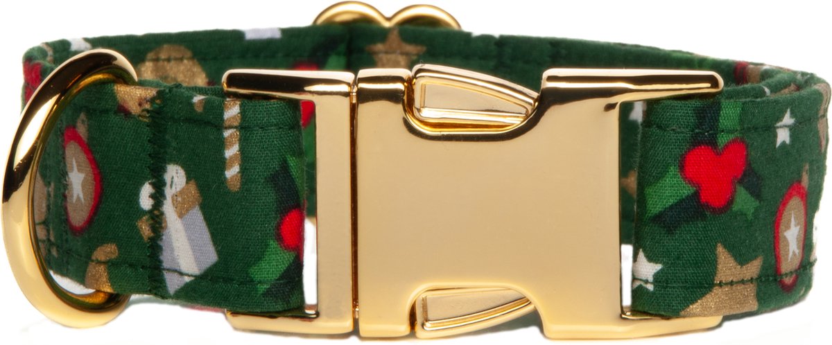 Awesome Paws halsband hond - Honden Halsband Kerst thema groen - Handmade - Christmas - Maat S
