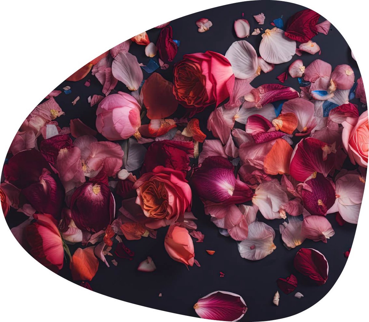 Collection41 - Bedrukte druppelvormige placemat - Roze gekleurde bloemen op donkere achtergrond - 6 Stuks