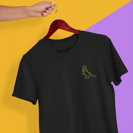 T-shirt Dinosaurus Jean Michel Basquiat Inspiré Logo T-Shirt Zwart - T-Shirt Slim Fit Col Rond Manches Courtes, Taille: S