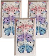 Decoris decoratie vlinders op clip - 9x - ijsblauw - 12 x 8 cm - hobbydecoratieobject