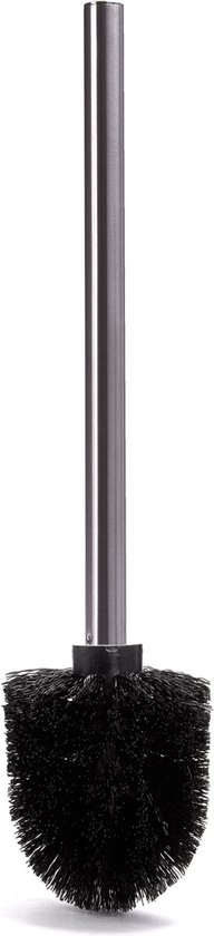 Zwarte kunststof toiletborstel met RVS steel, D8 x 32 cm.