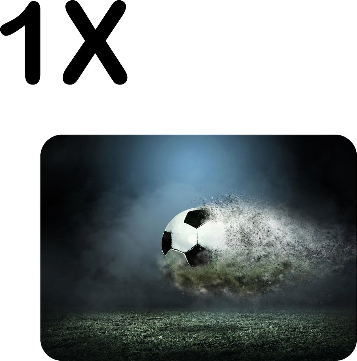 BWK Stevige Placemat - Ontploffende Voetbal boven het Gras - Set van 1 Placemats - 40x30 cm - 1 mm dik Polystyreen - Afneembaar