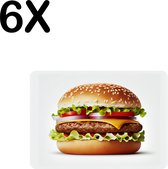 BWK Stevige Placemat - Perfecte Hamburger op Lichte Achtergrond - Set van 6 Placemats - 35x25 cm - 1 mm dik Polystyreen - Afneembaar