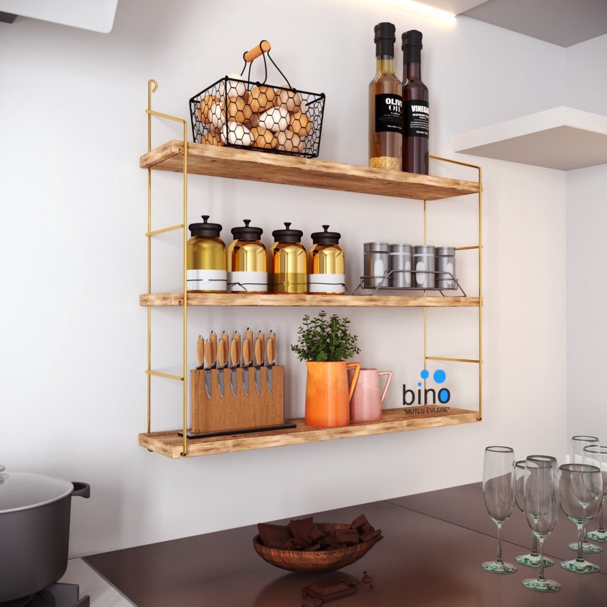 Skye Decor Woonaccessoires - Wandplank in GoudBruin - Afmetingen 60x60x62cm - Stijlvolle Huisdecoratie
