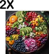 BWK Textiele Placemat - Groente en Fruit in Kleine Stukjes - Set van 2 Placemats - 40x40 cm - Polyester Stof - Afneembaar