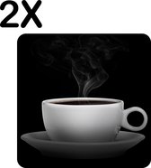 BWK Flexibele Placemat - Kopje Koffie met Zwarte Achtergrond - Set van 2 Placemats - 50x50 cm - PVC Doek - Afneembaar