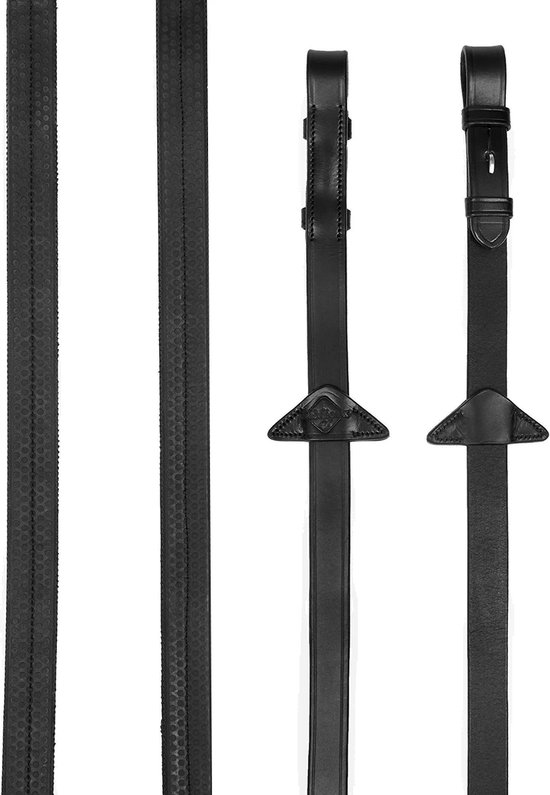 Lemieux Rênes Caoutchouc Souple Avec Arrêts Zwart - cheval