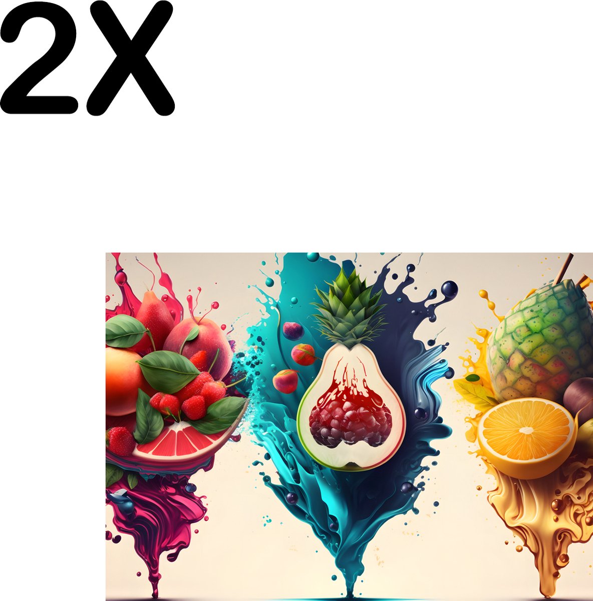 BWK Textiele Placemat - Fruit Splashes Art - Set van 2 Placemats - 35x25 cm - Polyester Stof - Afneembaar