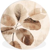 WallCircle - Wandcirkel bladeren 30x30 cm - Beige bloemen natuur - Ronde schilderijen woonkamer - Wandbord rond slaap kamer - Muurdecoratie modern - Huis decoratie binnen - Wanddecoratie muurcirkel botanisch - Woonaccessoires
