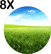 BWK Stevige Ronde Placemat - Groen Gras met de Perfecte Blauwe Lucht - Set van 8 Placemats - 40x40 cm - 1 mm dik Polystyreen - Afneembaar