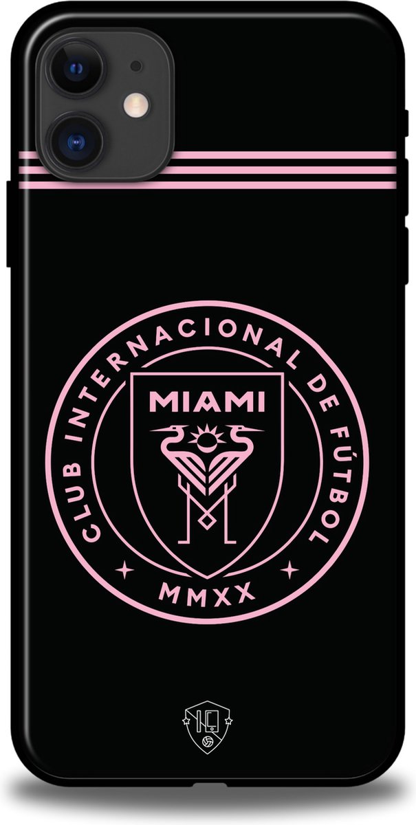 Inter Miami clublogo hoesje iPhone 11 backcover softcase zwart roze