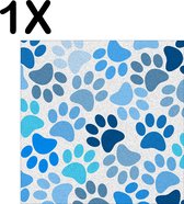 BWK Textiele Placemat - Blauwe Honden Voetjes Achtergrond - Set van 1 Placemats - 50x50 cm - Polyester Stof - Afneembaar