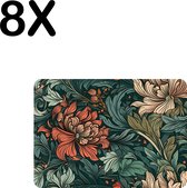 BWK Stevige Placemat - Gekleurde Bloemen Patroon - Getekend - Set van 8 Placemats - 35x25 cm - 1 mm dik Polystyreen - Afneembaar