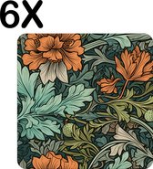 BWK Luxe Placemat - Getekende Bloemen en Planten - Set van 6 Placemats - 40x40 cm - 2 mm dik Vinyl - Anti Slip - Afneembaar