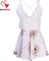 Verleidelijke sexy jurk WHITE Blossom - Mini Dress - Rok - Jumpsuit - Mouwloos - Bloemen - Vrouwen - Voor haar - Erotisch