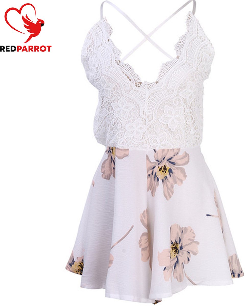 Goedkoopste Verleidelijke sexy jurk WHITE Blossom - Mini Dress - Rok - Jumpsuit - Mouwloos - Bloemen - Vrouwen - Voor haar - Erotisch