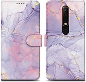 Cadorabo Hoesje voor Nokia 6.1 - Design Roze Paars Marmer No. 5 - Beschermhoes Case Cover met magnetische sluiting, standaardfunctie en kaartvakje