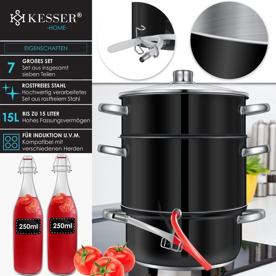 Presse-agrumes à Vapeur En Acier Inoxydable 11 Litres - Pour Faire Des Jus, Gelées, Sauces, Cuisson Vapeur, Multi-usages