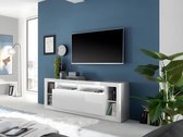 TV-meubel - 1 deur en 6 nissen - Met ledverlichting - Wit gelakt - BALKA L 171.8 cm x H 65.5 cm x D 42 cm