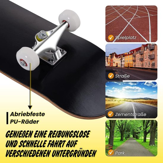 CLYCTIP Skateboard Completo 80x20 Cm – Ponte In Acero 8 Strati, Ruote Antiscivolo, Per Principianti Ed Esperti