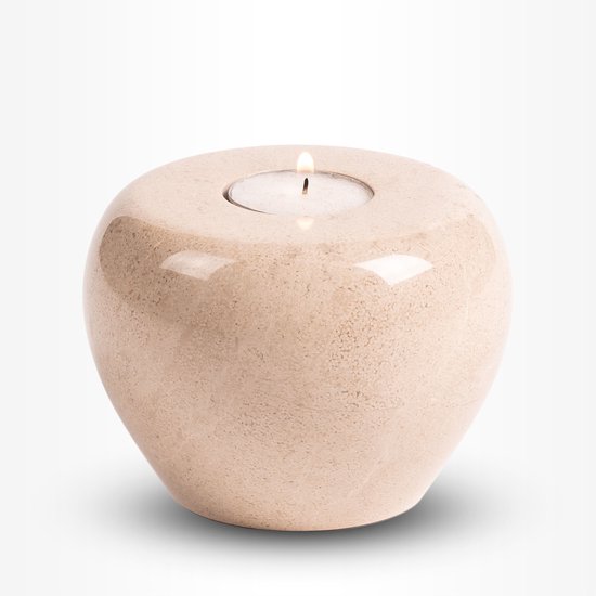 Crematie urn | Stenen urn met theelichtje klein | Creme wit | Urn voor volwassenen