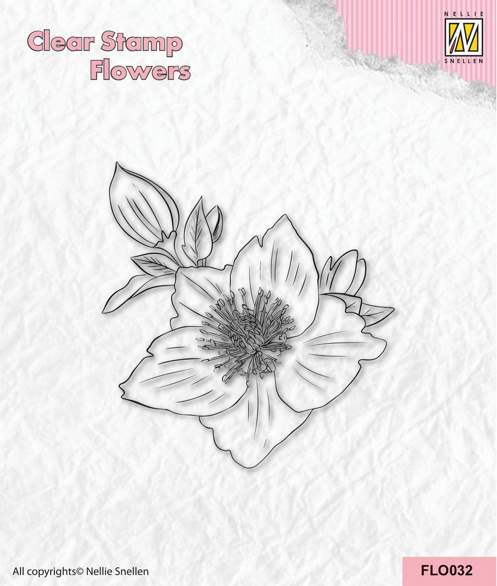 FLO032 Clearstamp Nellie Snellen Helleborus - kerstroos - stempel kerstrood - kerst
