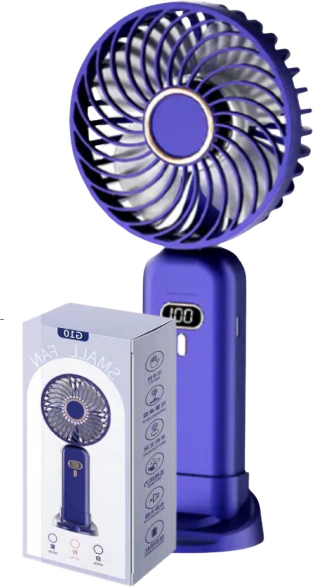 Goodston - Mini ventilator - Blauw - Handventilator - Opvouwbaar - Digitale display - Usb oplaadbaar - 2500MAH - handventilator oplaadbaar - cadeau - draagbare ventilator- kerstcadeau