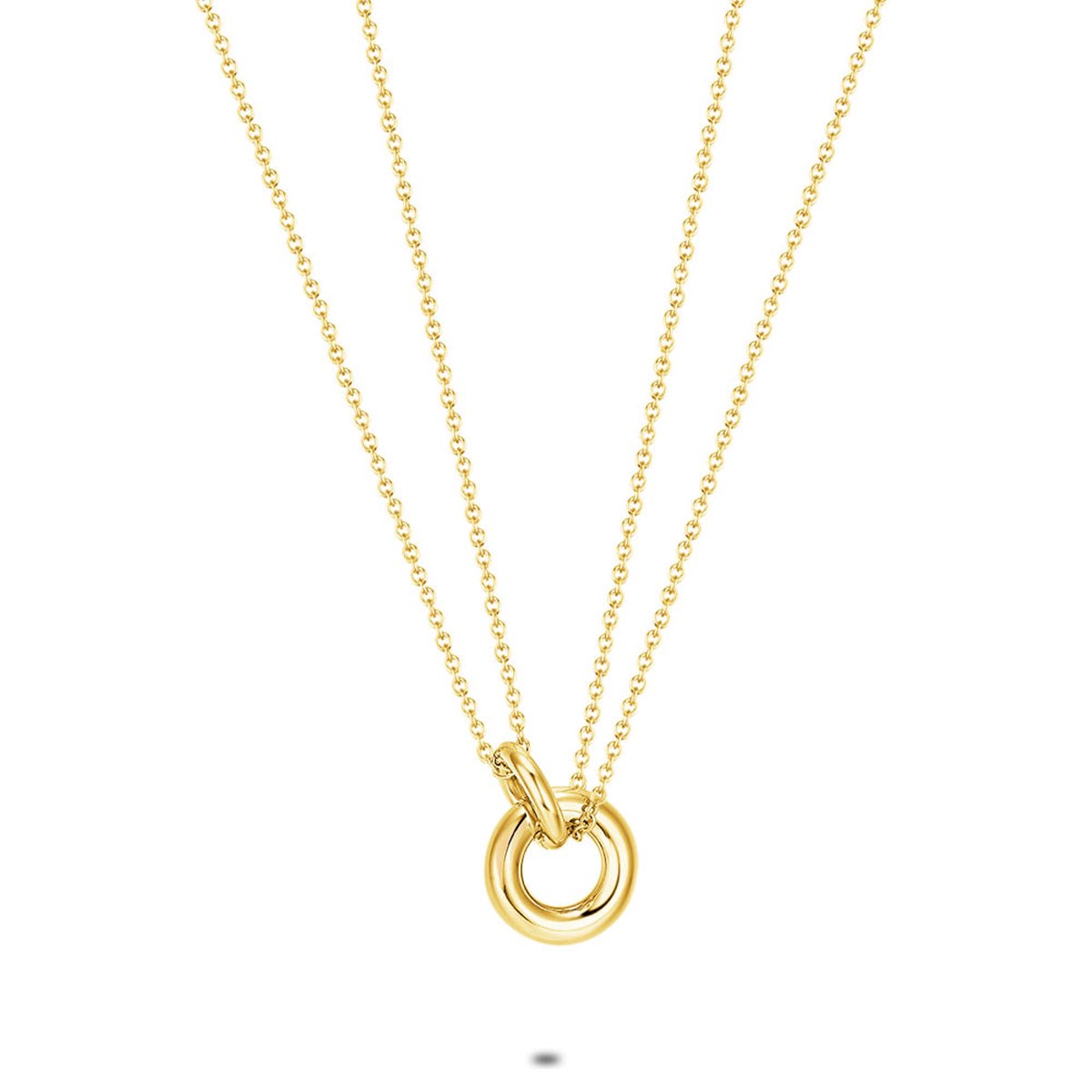 Twice As Nice Halsketting in goudkleurig edelstaal, dubbele ketting, dubbele ring 45cm+5cm