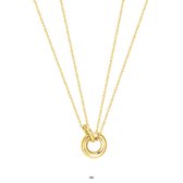 Twice As Nice Halsketting in goudkleurig edelstaal, dubbele ketting, dubbele ring 45 cm+5 cm