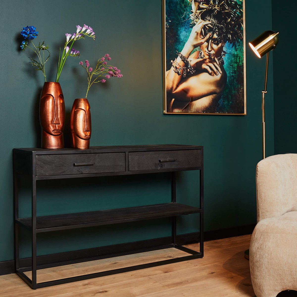 Meubels4nu - Sidetable Boston - 120cm - Zwart - Mangohout - Wandkast - Dressoir - Snelle levering