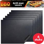 Louvera Barbecue Mat - Grill Mat - BBQ Mat - Herbruikbaar en niet-klevend - 6 stuks - Vaatwasser bestendig - 40 x 50 cm - Zwart