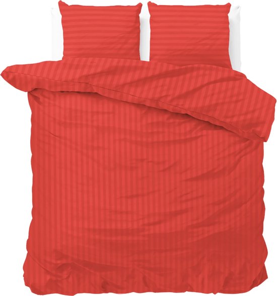 Luxe dekbedovertrek Stripes rood - 140x200/220 (eenpersoons) - zacht en fijne kwaliteit - stijlvolle uitstraling - met handige drukknopen