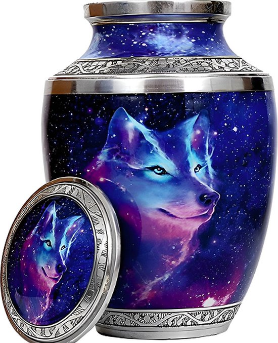 XXL As Urn - 3.5 Liter - Crematie Urn - Uniek - Voor Huisdieren of Menselijk As - Crematie As - Mini Urn - Decoratie Urn - Sky Wolf
