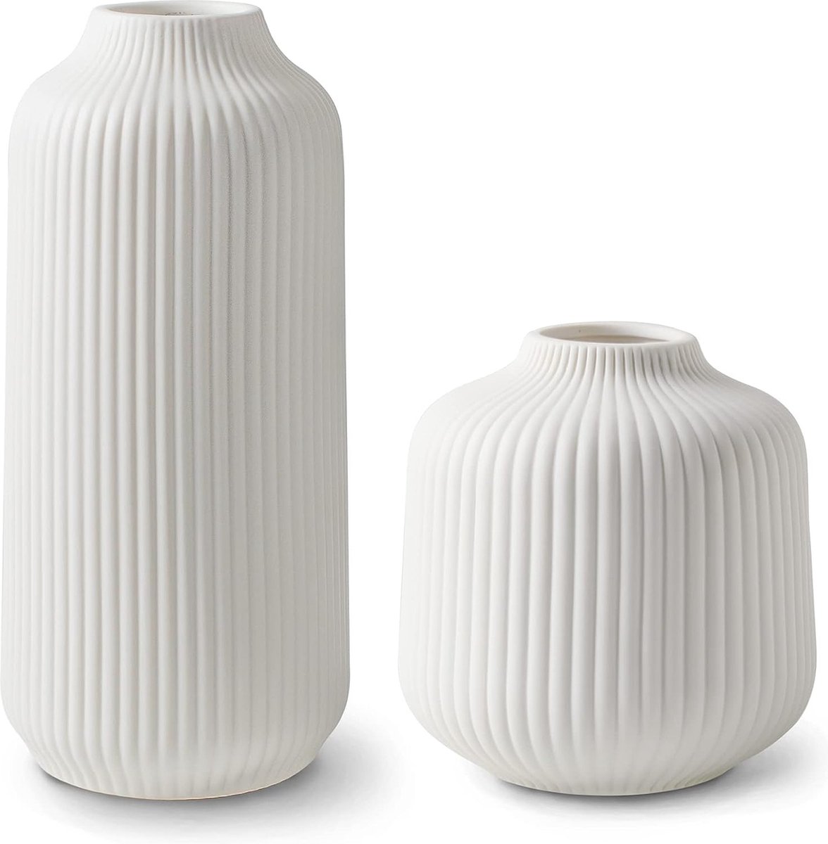 Keramische vazen met groeven, moderne vazendecoratie, voor pampasgras, boho-decoratie voor vensterbank, vazenset, mat wit voor bloemen, bloemenvaas als woningdecoratie voor verse bloemen,