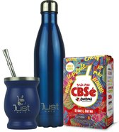 Yerba Mate Starterspakket - Kalebas + Bombilla + Thermosfles + 500 gr Yerba - 5-delig Yerba Mate Thee kit - 4 Kleuren 4 Smaken - (Blauw - CBSé Guarana)