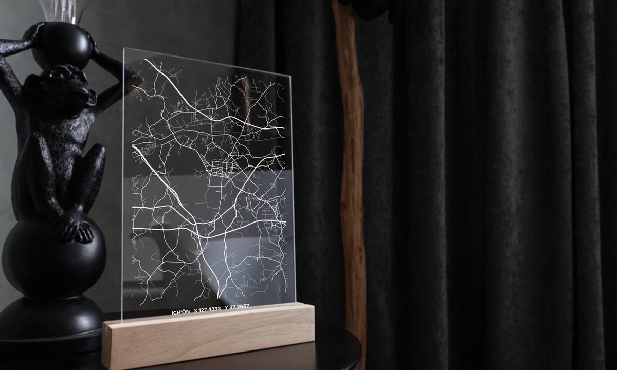 Ich’ŏn kaart op plexiglas | poster van je stad - vensterbankdecoratie - wanddecoratie