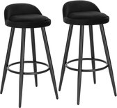 Velvet Barkrukken Kenyon - Set van 2 - Zwart - Met rugleuning - Barstoelen ergonomisch - Keuken - Zithoogte 69cm