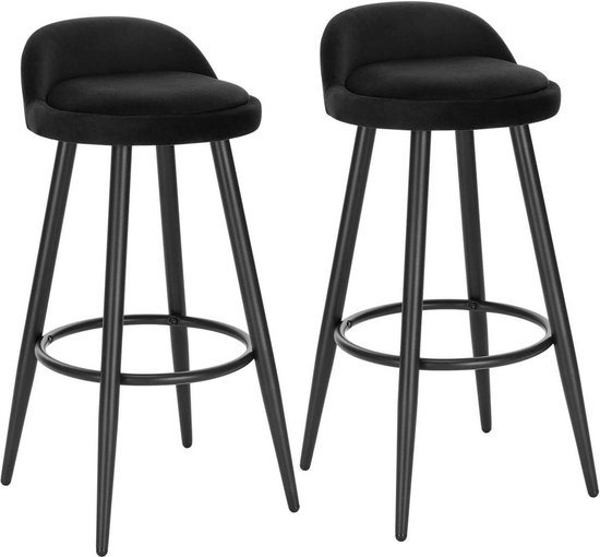 Velvet Barkrukken Kenyon - Set van 2 - Zwart - Met rugleuning - Barstoelen ergonomisch - Keuken - Zithoogte 69cm